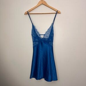 Elegant Blue Lace Trim Chemise Victoria’s Secret